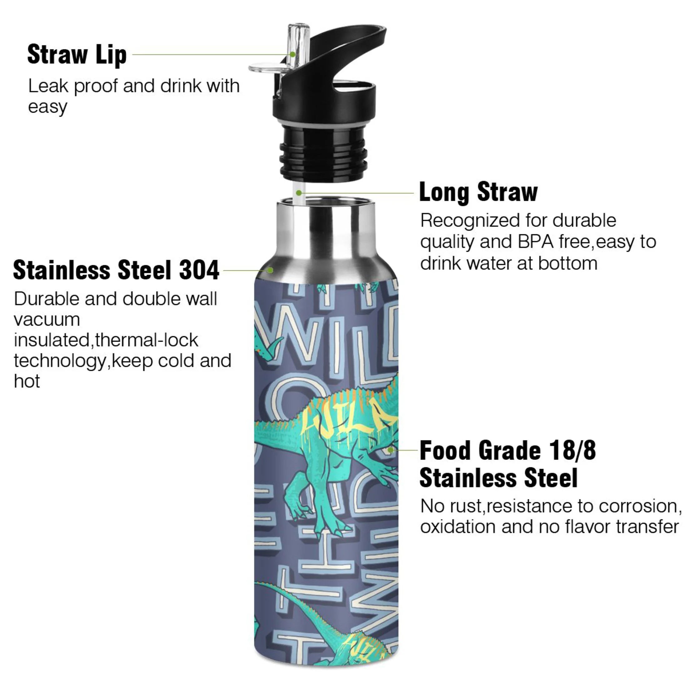 Stainless Steel Insulated Water Bottle with Straw Lid B398749