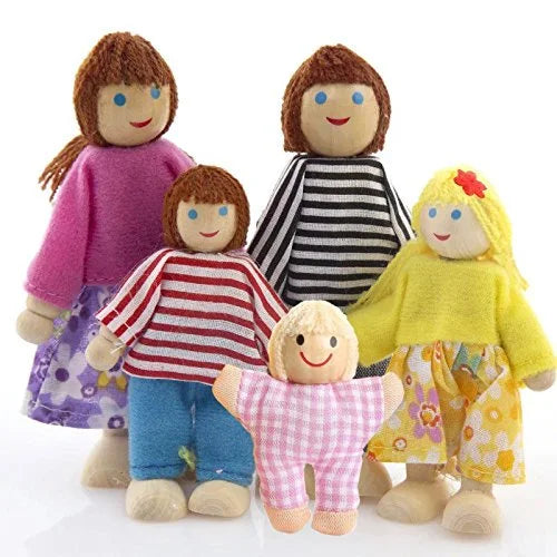 Wooden Dolls Playset Set of 7 People with Dog K84344