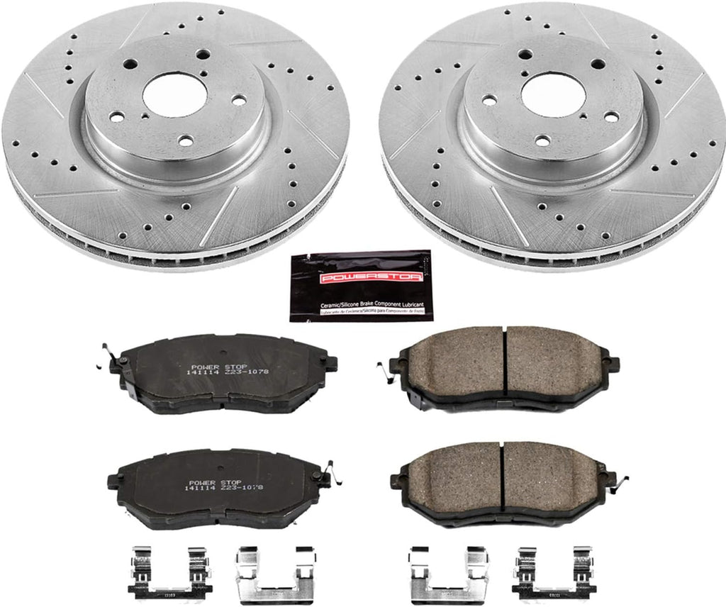 Front Z23 Carbon Fiber Brake Pads with Drilled & Slotted Brake Rotors Kit B446552