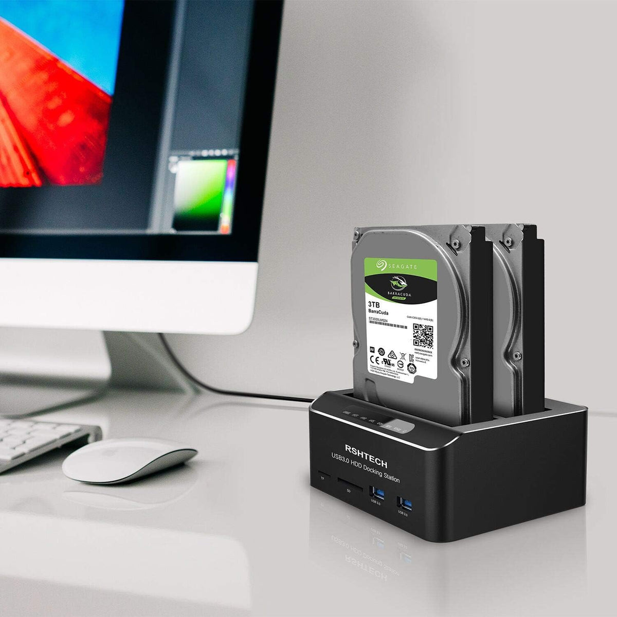 USB 3.0 Aluminum Dual Bay Hard Drive Dock with SD TF Card Reader Q507