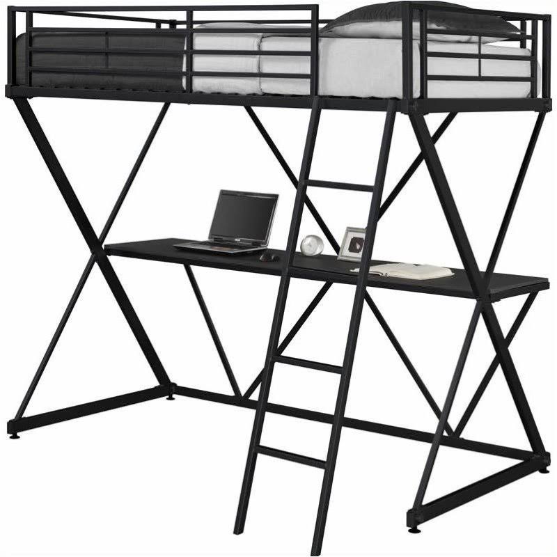 Twin Loft Bed in Black with Desk I527