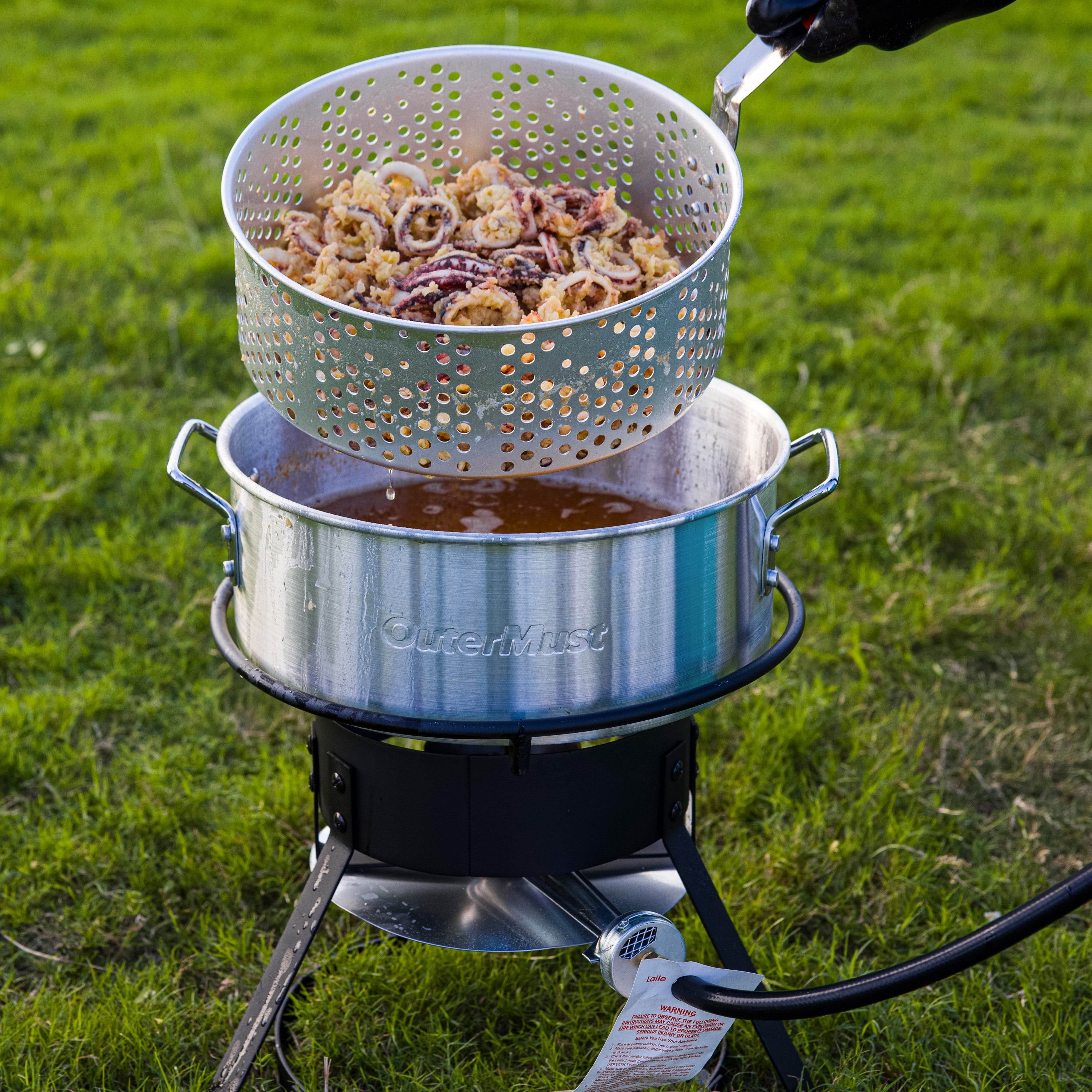 11 Qt. Aluminum Outdoor Deep Fry Pot with Basket and Thermometer V9103