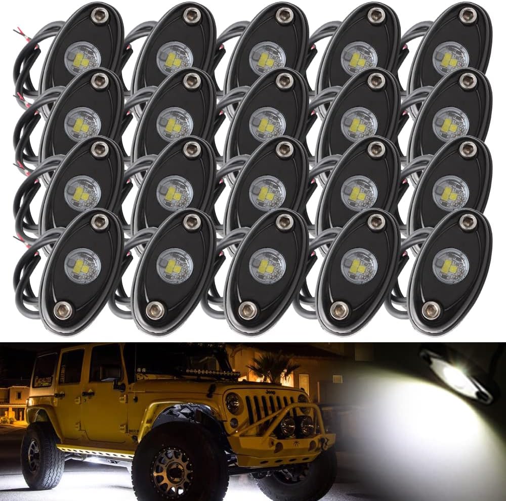 White 20Pods LED Rock Lights Waterproof Underbody Glow Lamps I54054