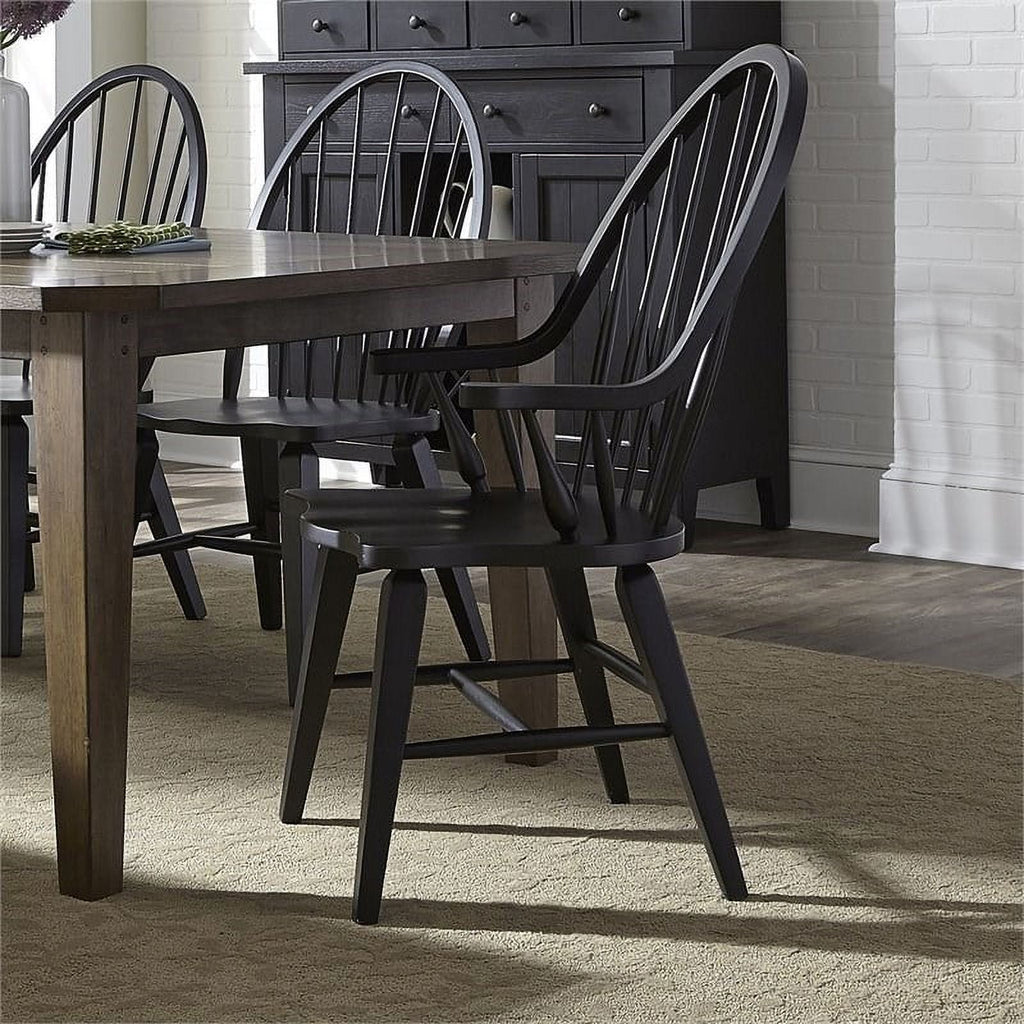 2 Piece Black Wood Dining Arm Chair Set E908321