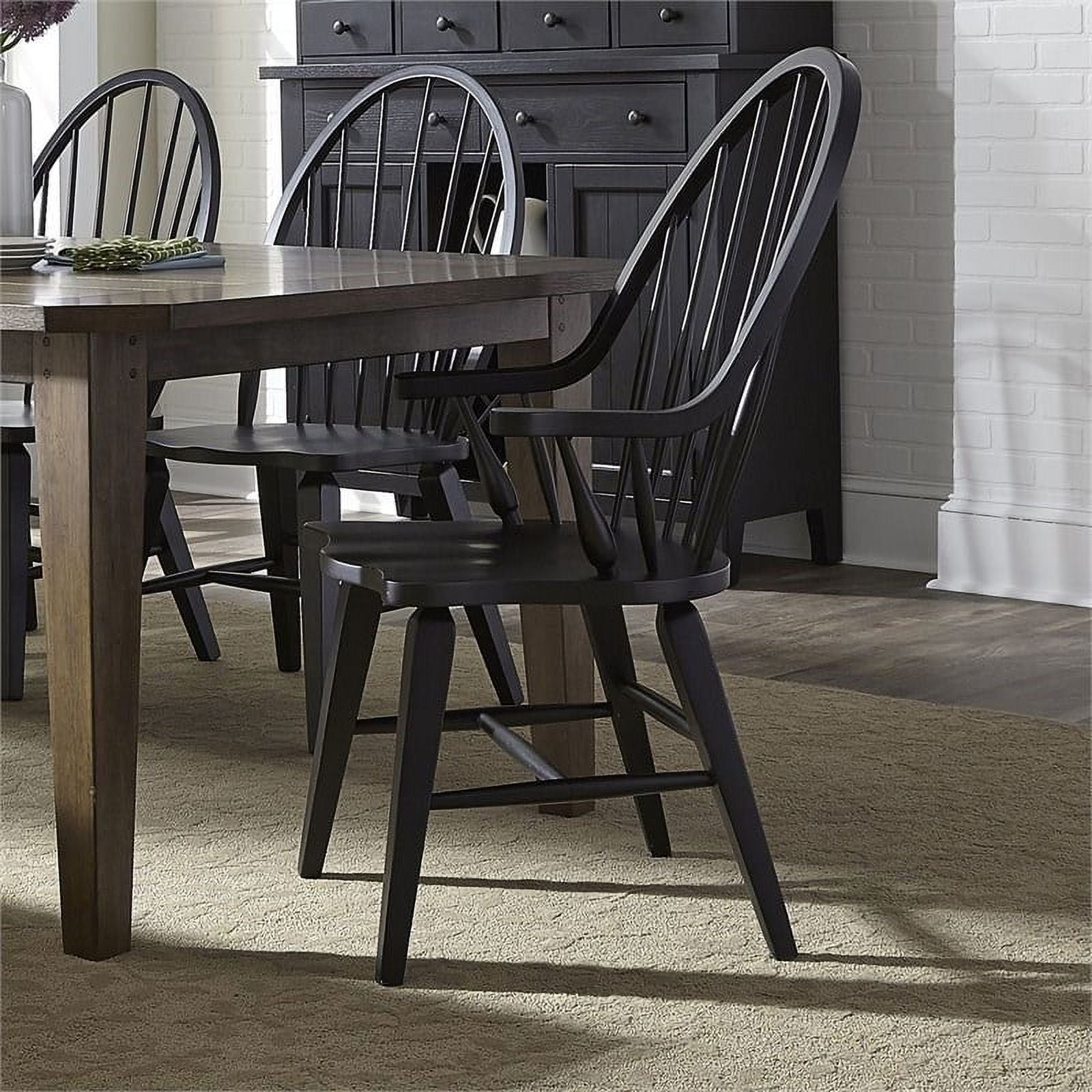 2 Piece Black Wood Dining Arm Chair Set E908321