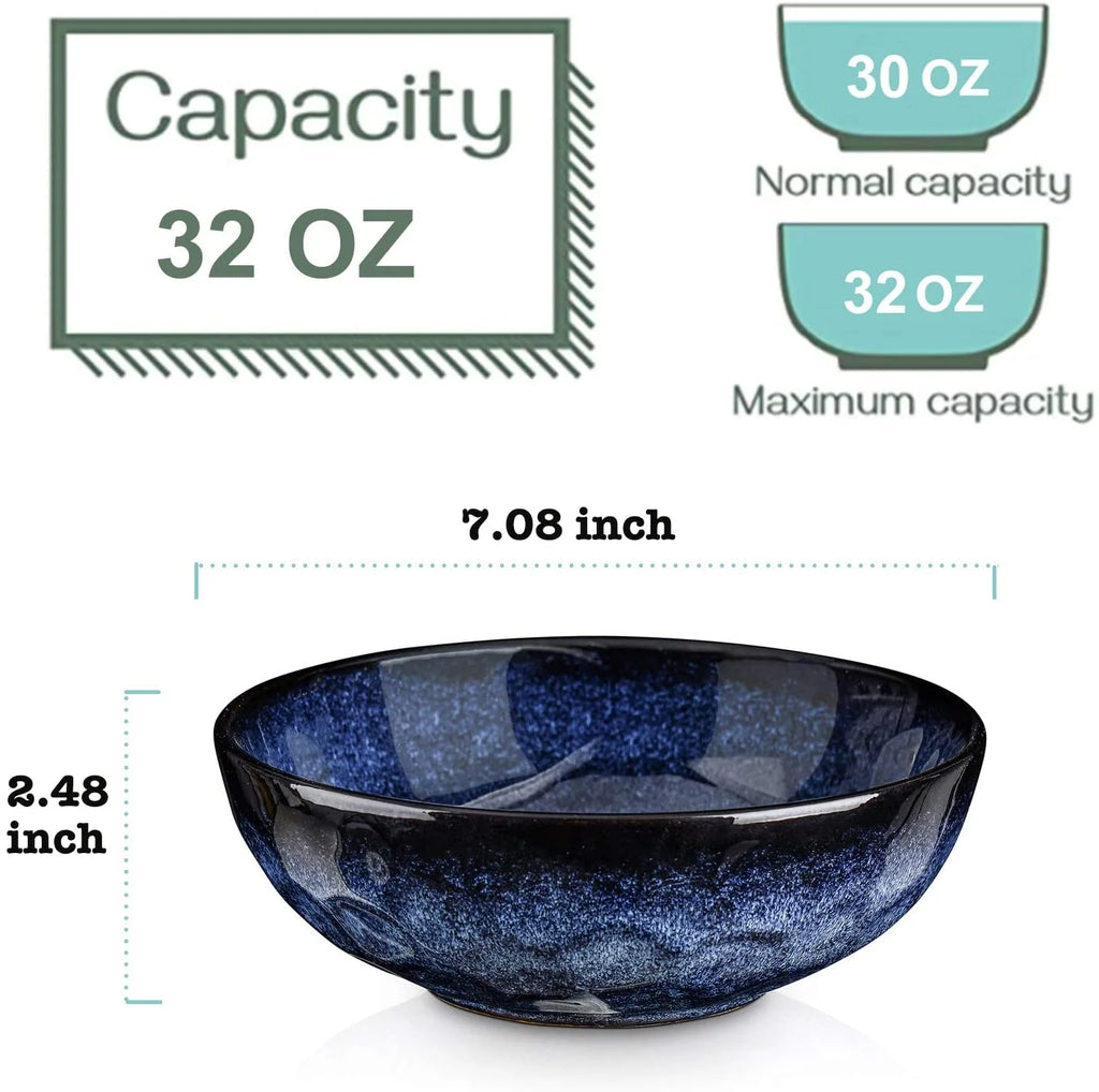 Blue Fluted Ceramic Pasta Bowl Set of 6 K55073