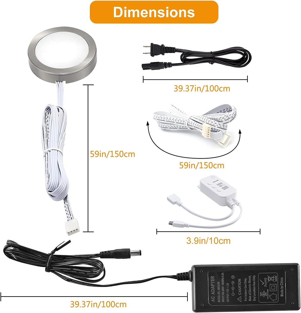 8 Pack LED Dimmable Under Cabinet RGB Puck Lights with Remote Y8344