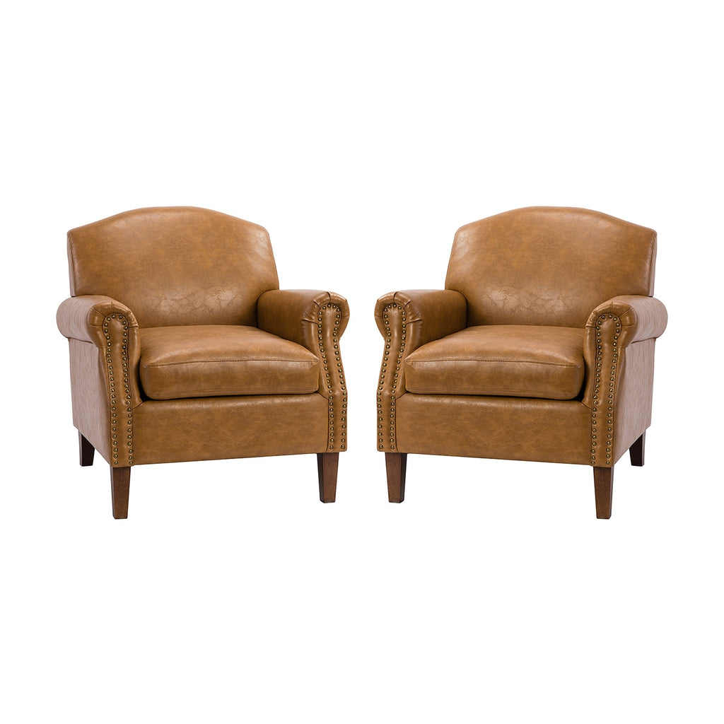 Faux Leather Arm Chair with Nailhead Trim and Rolled Arms Set of 2 E432905