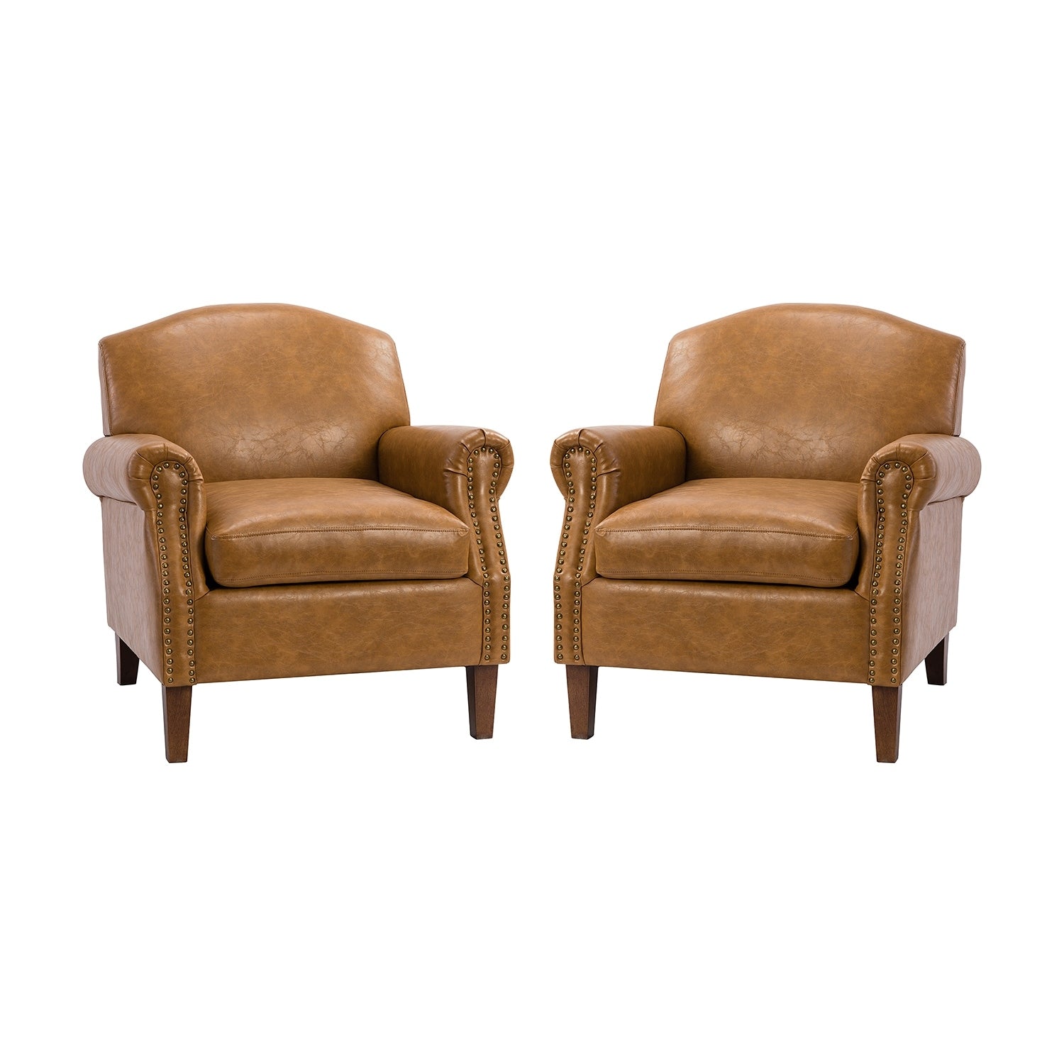 Faux Leather Arm Chair with Nailhead Trim and Rolled Arms Set of 2 E432905