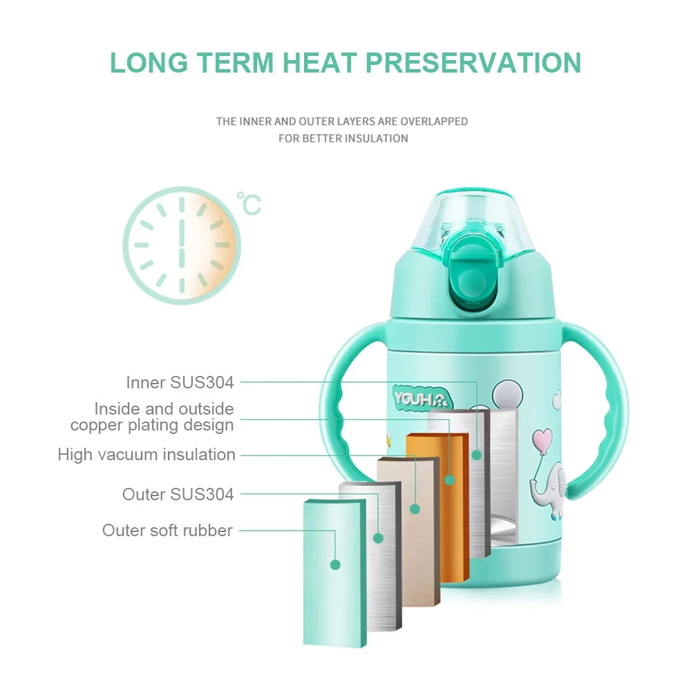 Baby Vacuum Insulated Stainless Steel Sippy Cup with Handle Weighted Straw G606