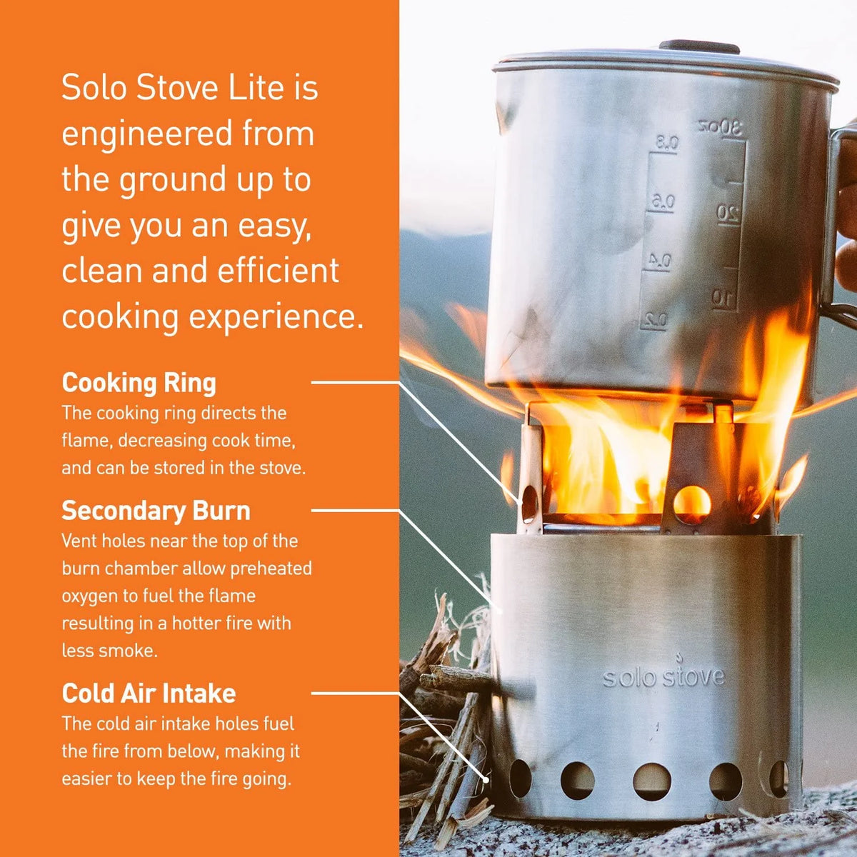Portable Wood Burning Campstove with 900 ml Pot, 304 Stainless Steel, Compact J4761