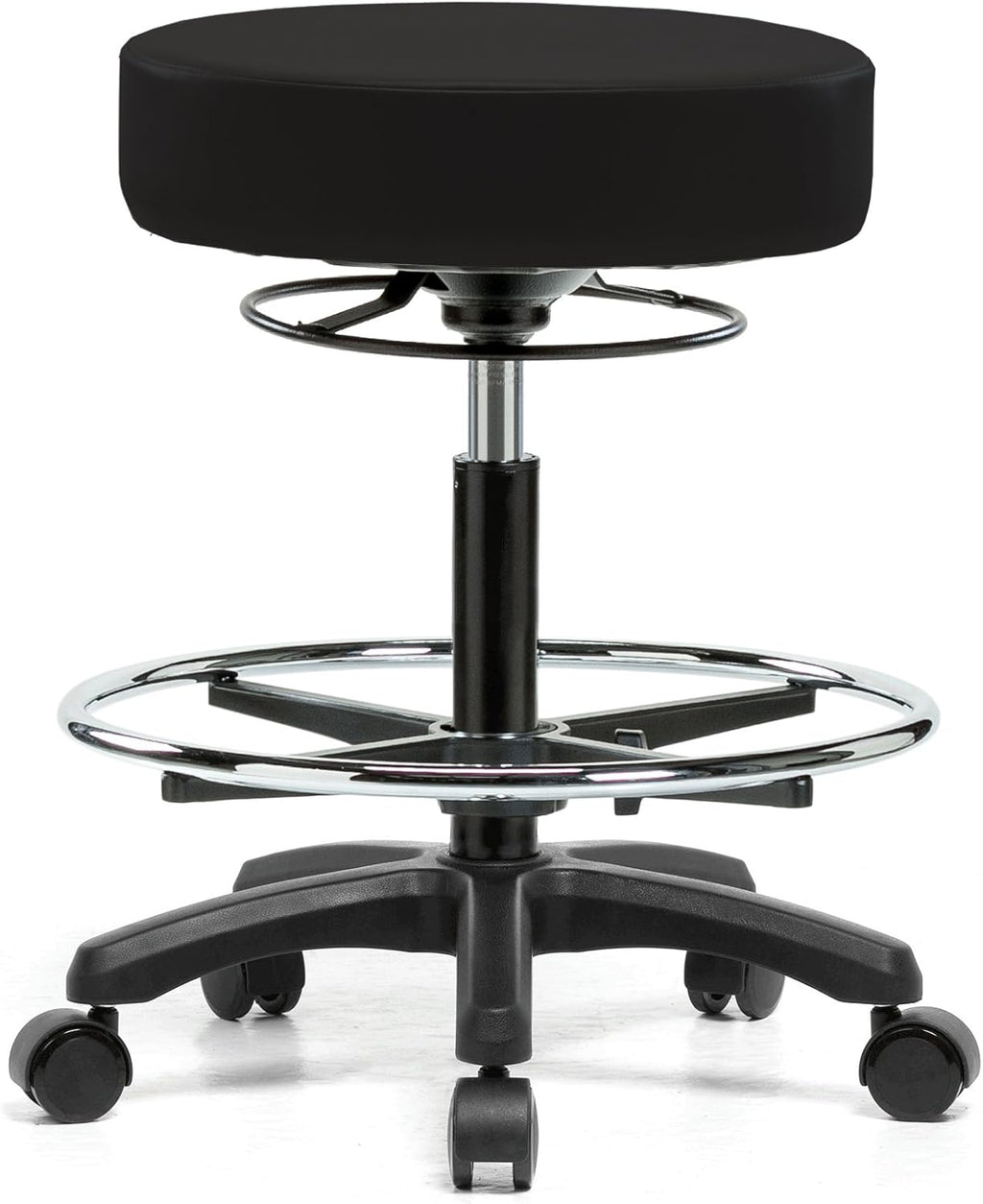 Rolling Height Adjustable Stool with Footring (Black Vinyl) C994