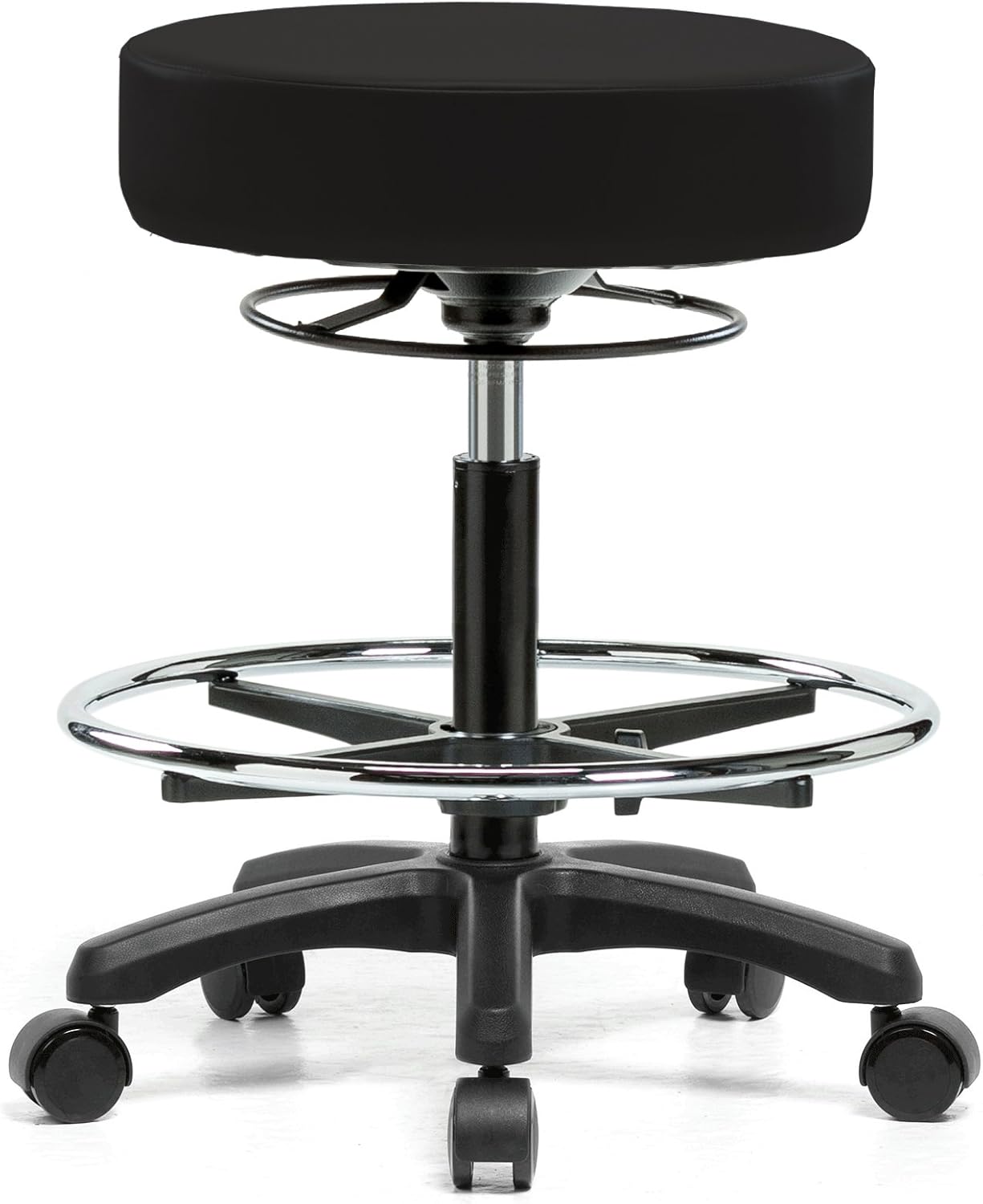Rolling Height Adjustable Stool with Footring (Black Vinyl) C994