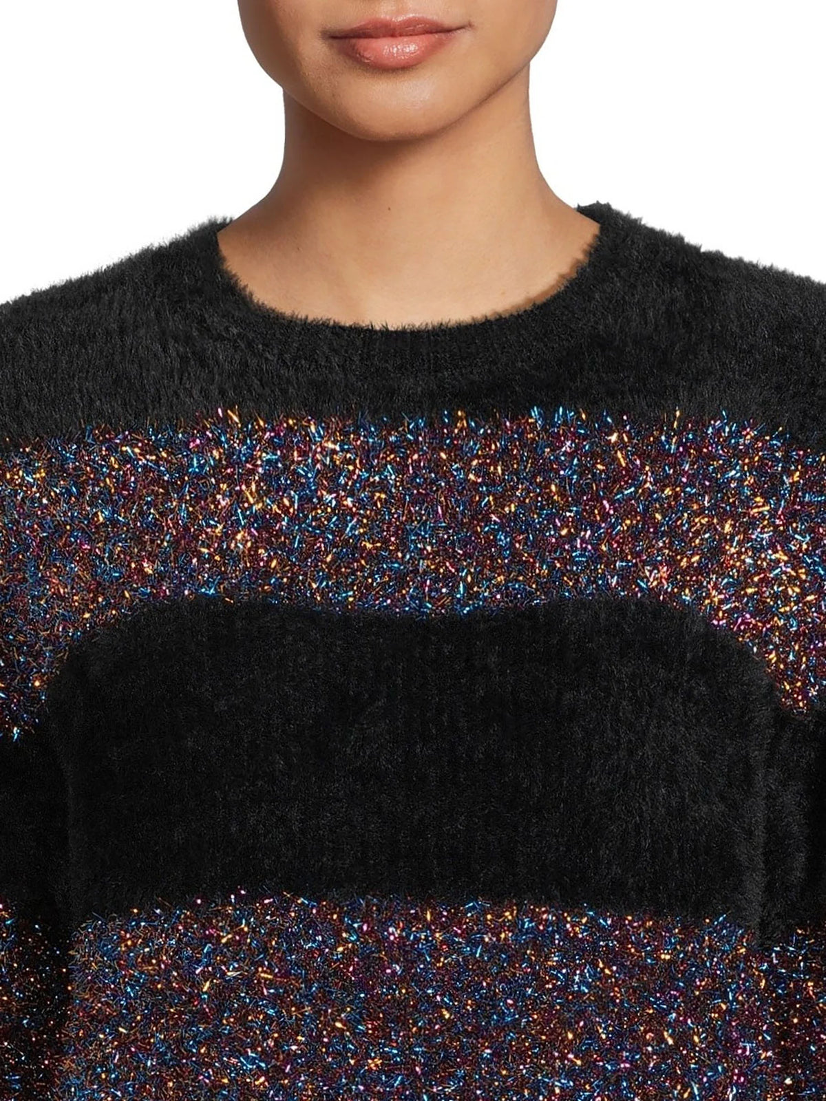 Metallic Stripe Pullover Sweater with Long Sleeves Y72347