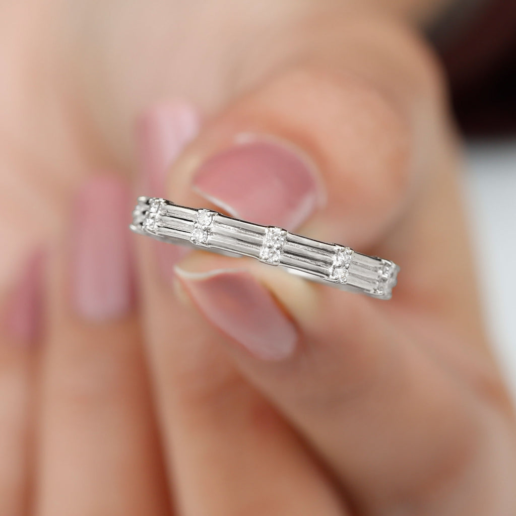 Pave Setting Stackable Gold Band Ring, 925 Sterling Silver M618659
