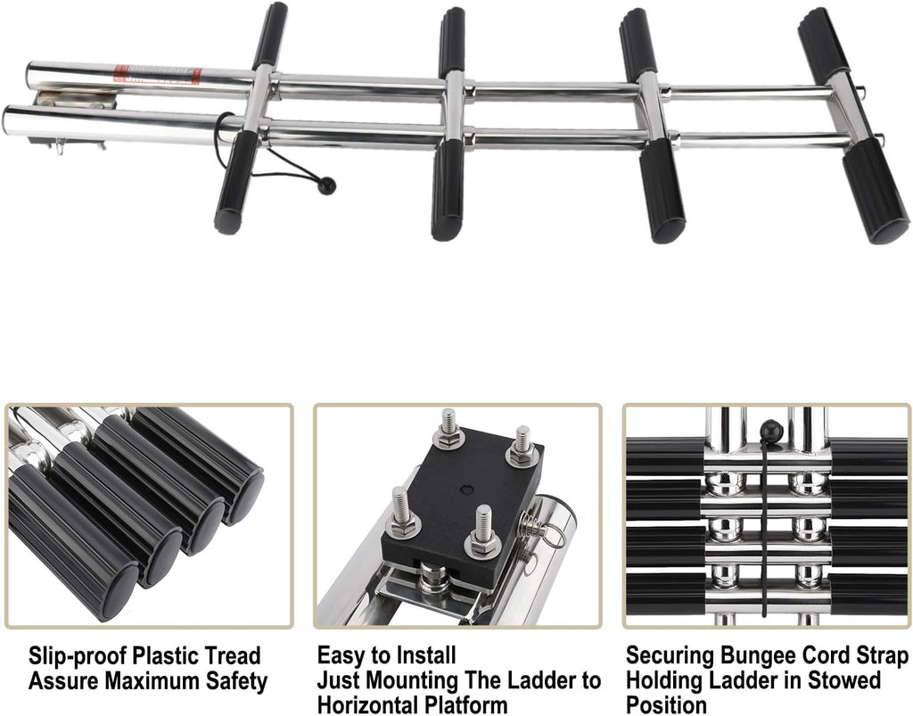 4 Step Dual Vertical Telescopic Boat Dive Ladder with transom mounting Bracket, 316 Stainless Steel Sport Ladder R466789