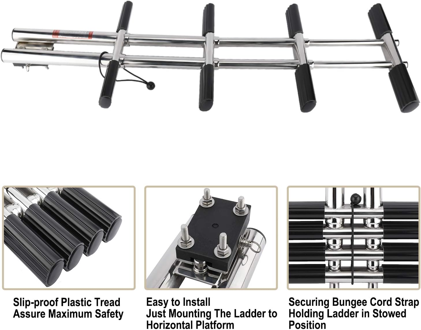 4 Step Dual Vertical Telescopic Boat Dive Ladder with transom mounting Bracket, 316 Stainless Steel Sport Ladder R466789