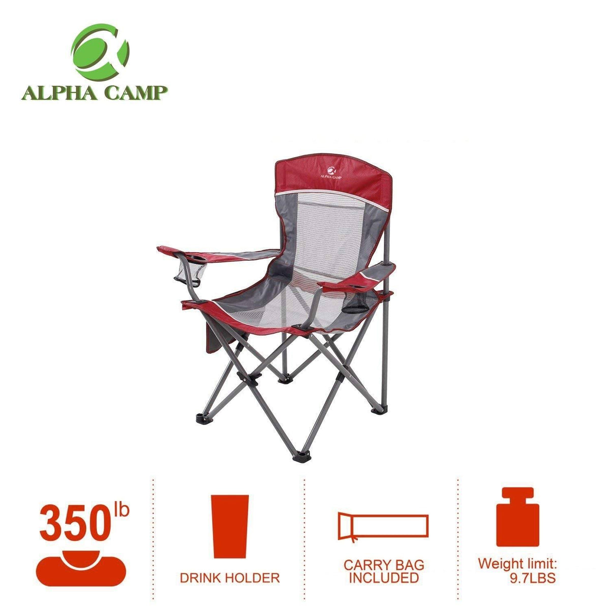 Oversized Mesh Camping Chair Red Grey V56493