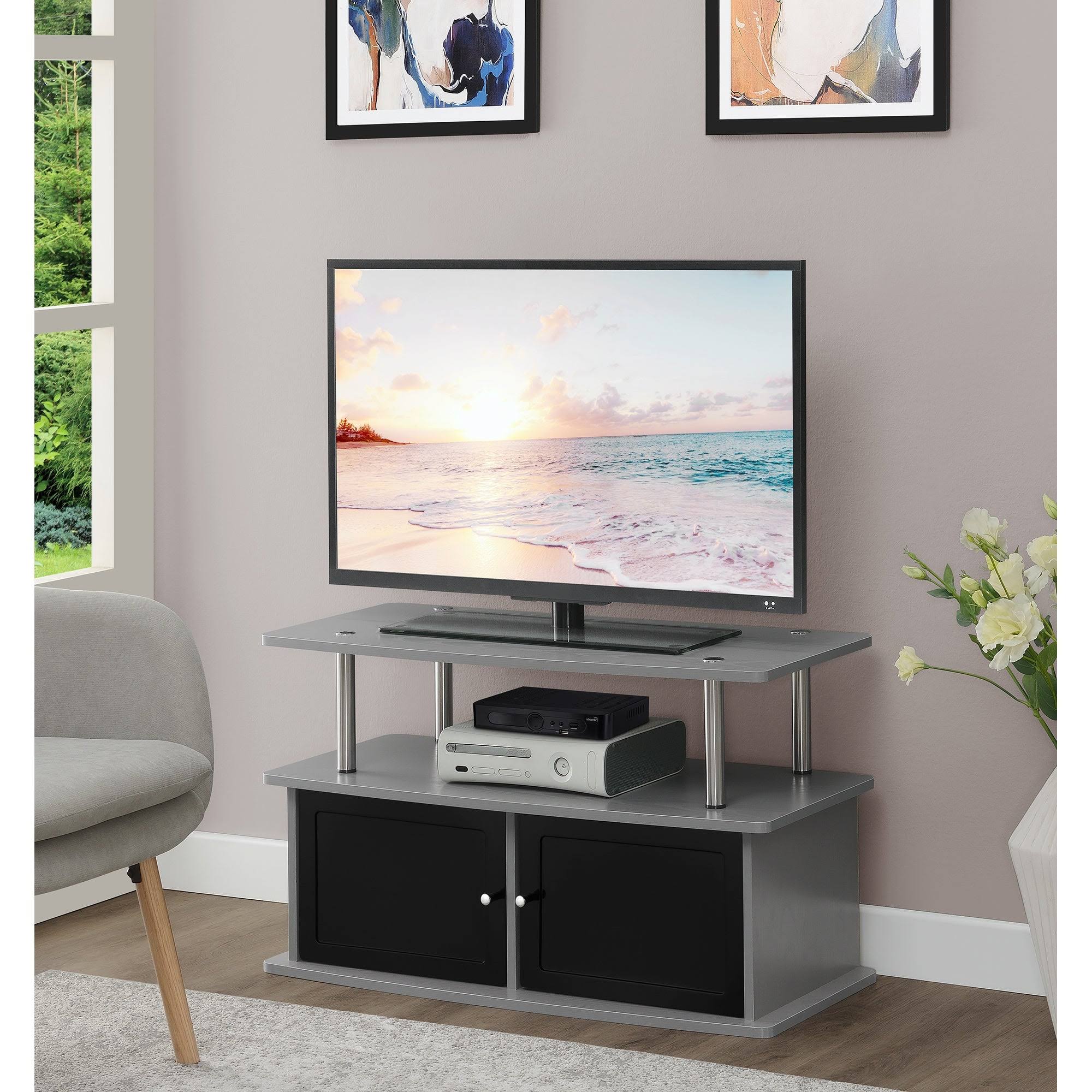 Gray TV Stand with 2 Storage Cabinets and Shelf V850