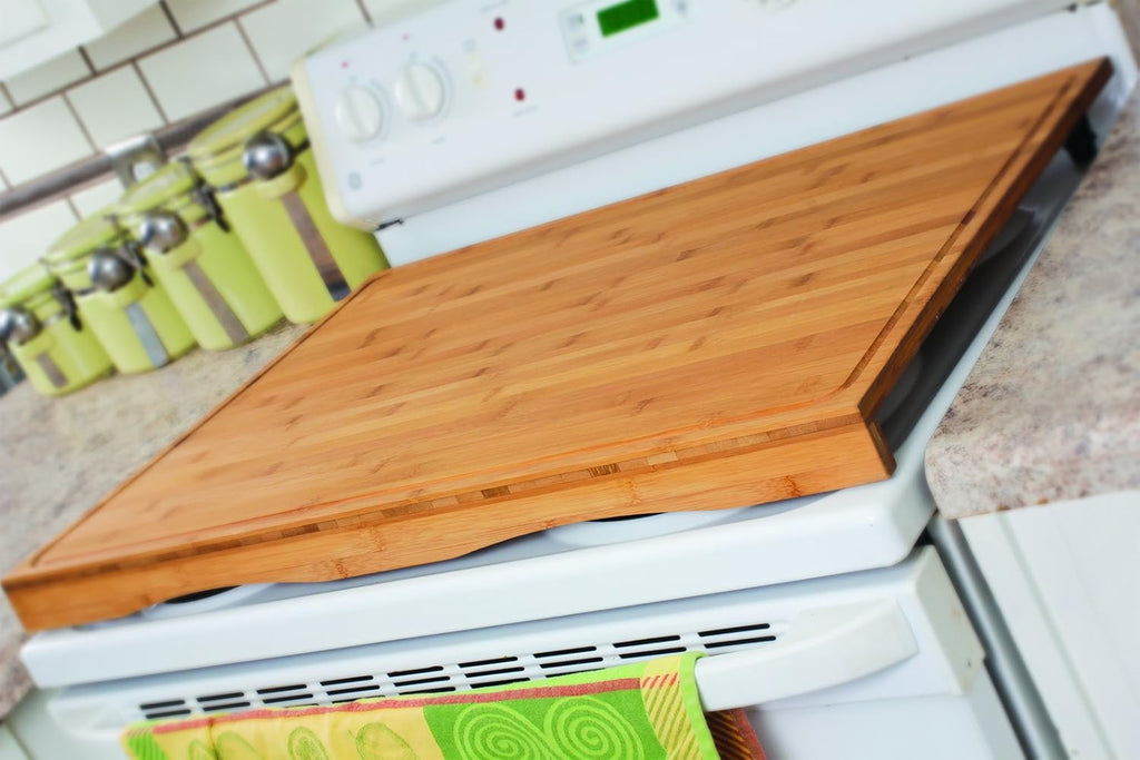 Bamboo Stove Top Work Surface with Adjustable Legs & Built In Juice Groove, 4 Burner, Brown E7432