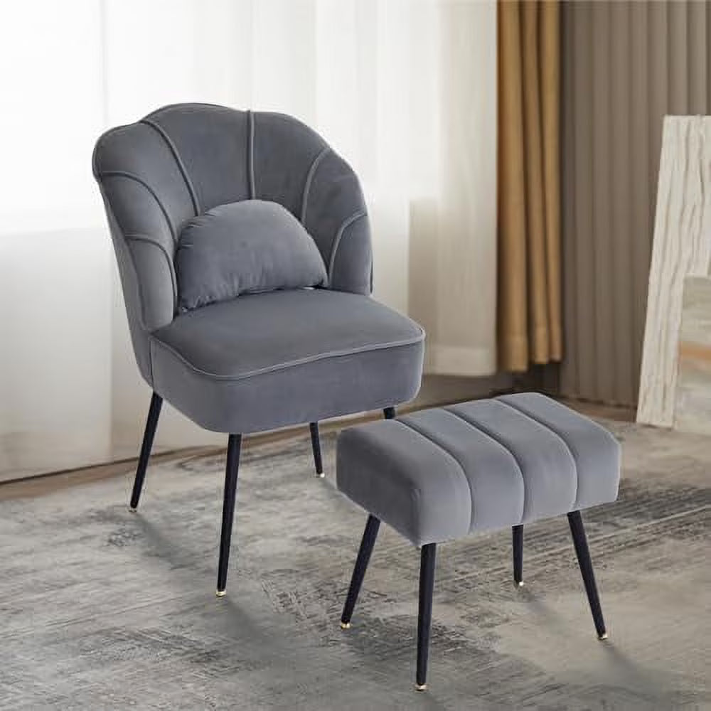 Grey Velvet Wingback Accent Chair with Ottoman D631702