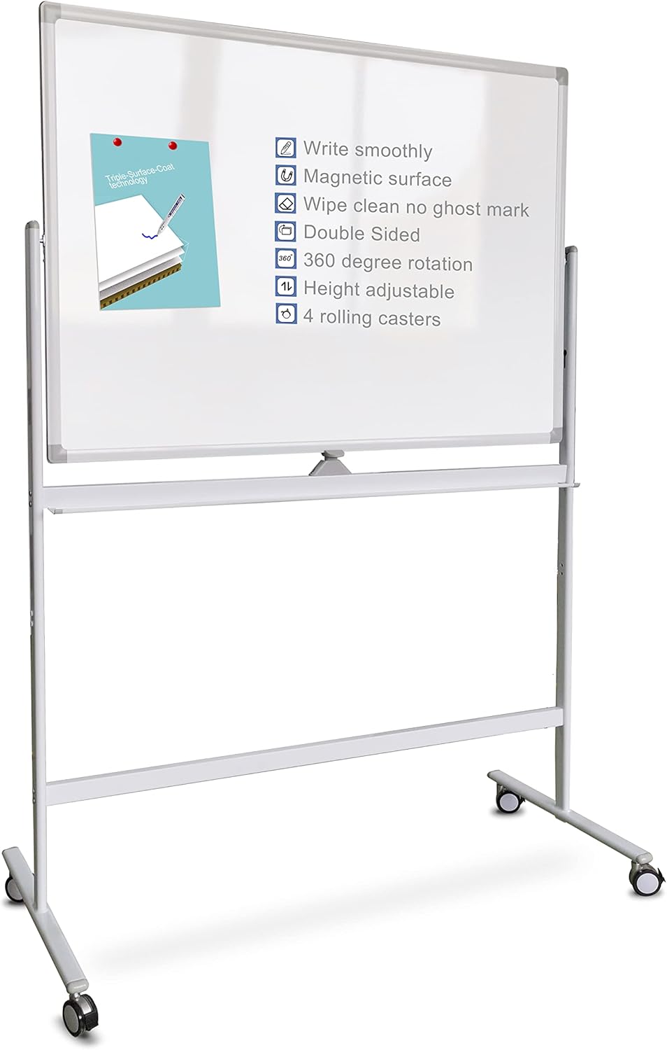 32 x 48 Inches Double Sided Height Adjustable Rolling White Board with Casters I599248
