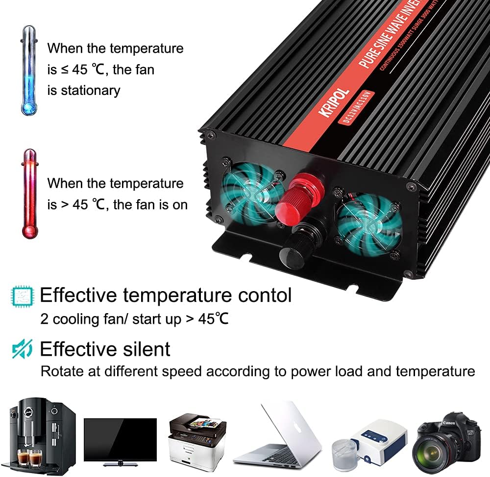 1500 Watt Pure Sine Wave Power Inverter 24v DC to 110/120v AC 60HZ with 4 AC and 1 USB Output C605