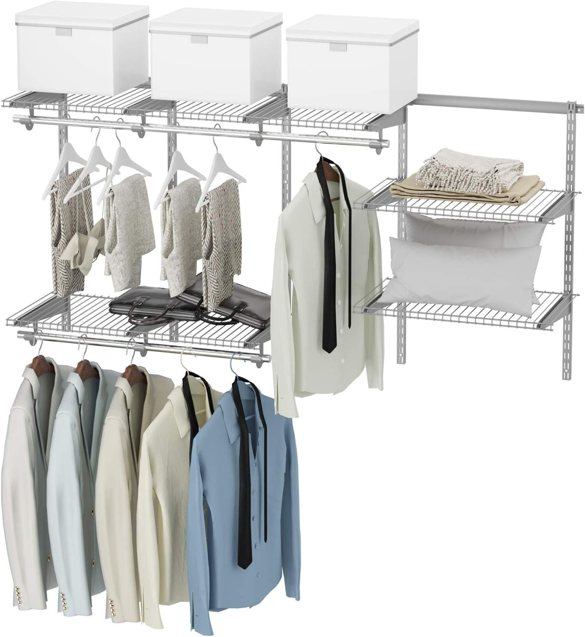 4 to 6 FT Wall-Mounted Closet Organizer Kit with Wire Shelving and Hanging Rods P534739