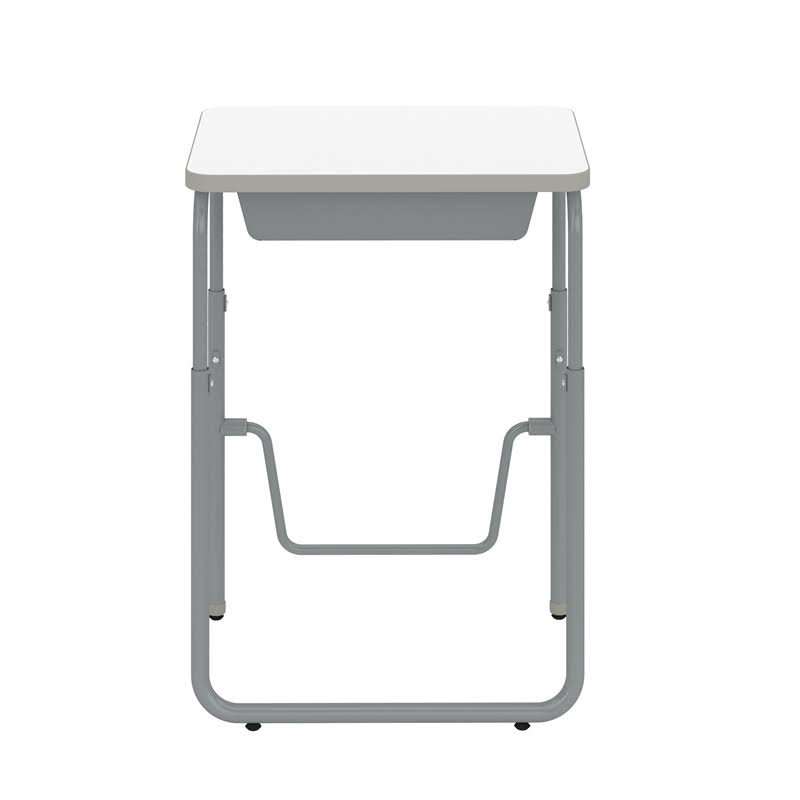White Height Adjustable Student Desk with Book Box L45713