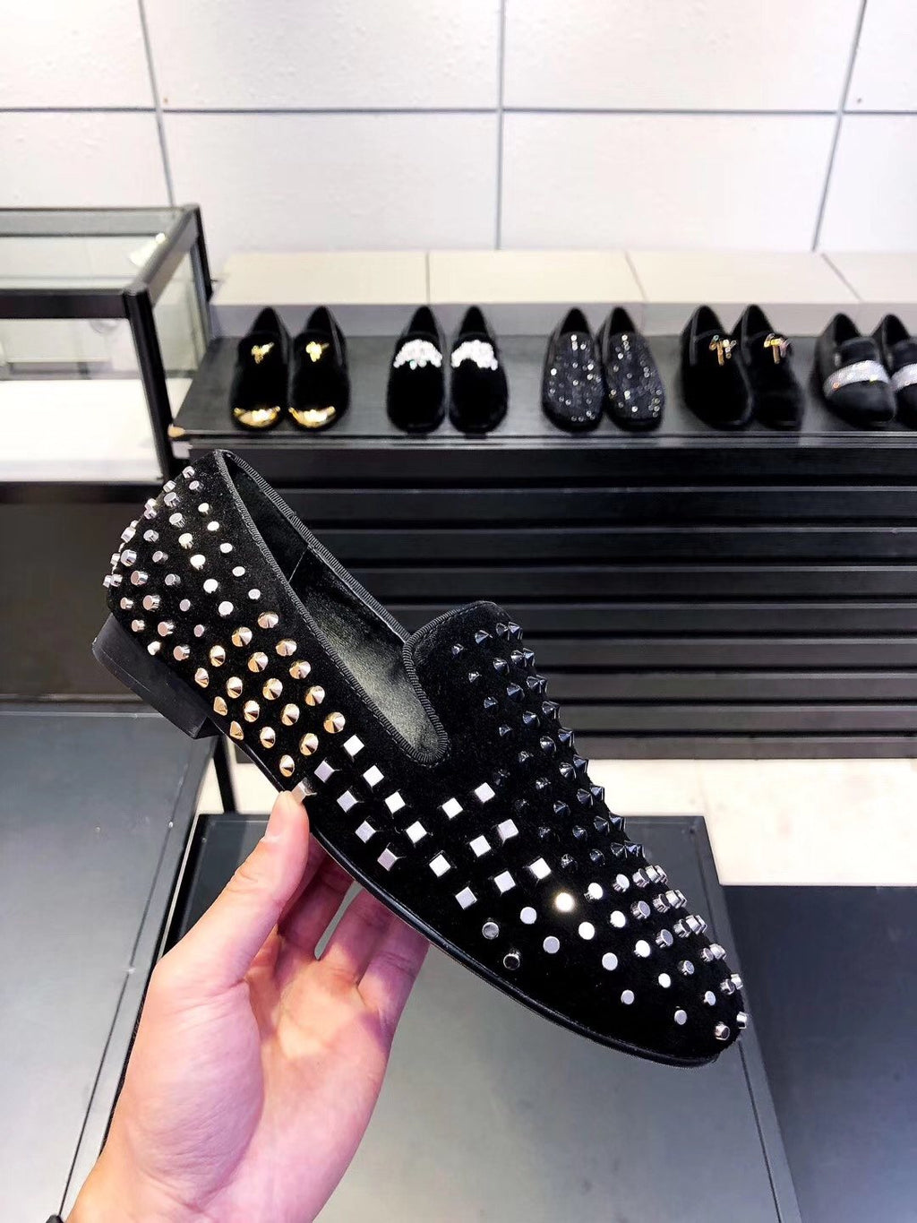 Giuseppe Zanotti Black Studded Slip-On Shoes