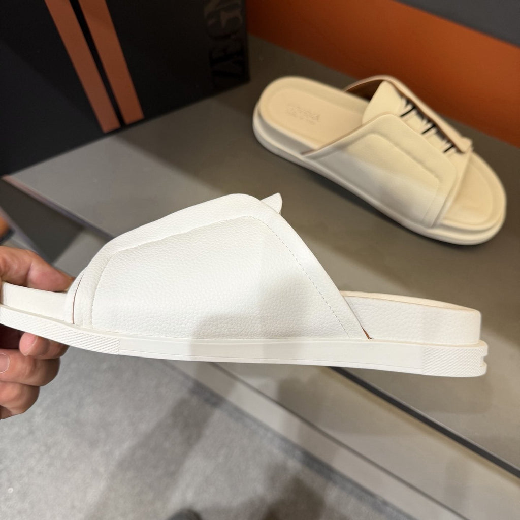 Zegna Men's White Striped Slide Sandals