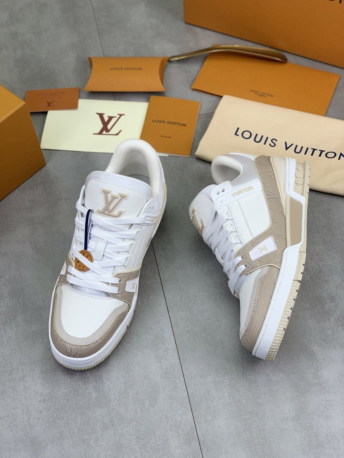 Louis Vuitton White and Beige Low-Top Sneakers